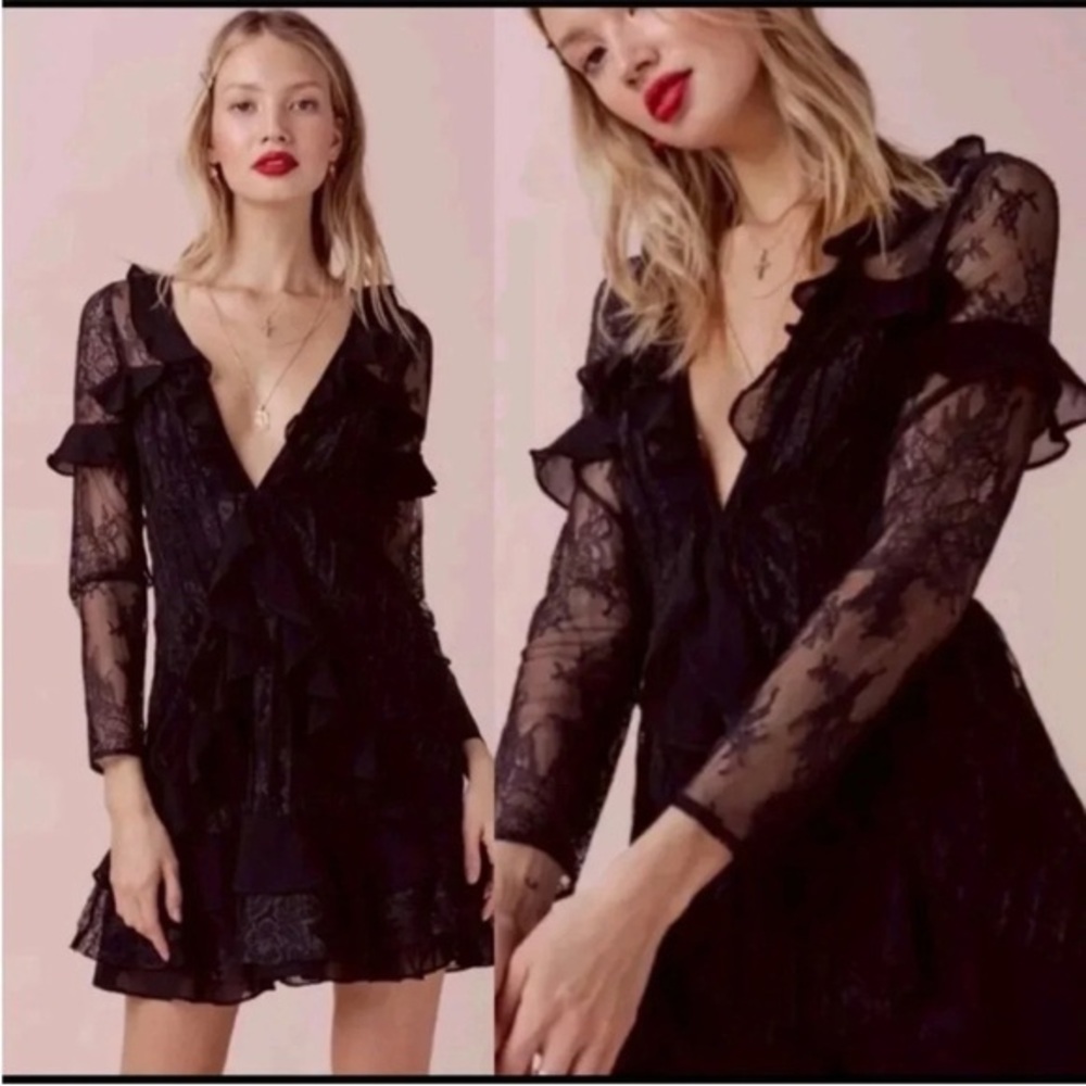 For Love and Lemons Daphne Ruffle Lace Mini Dress